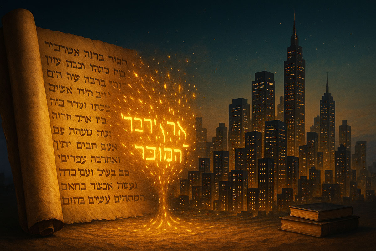 An-ancient-scroll-unraveling-into-a-modern-cityscape