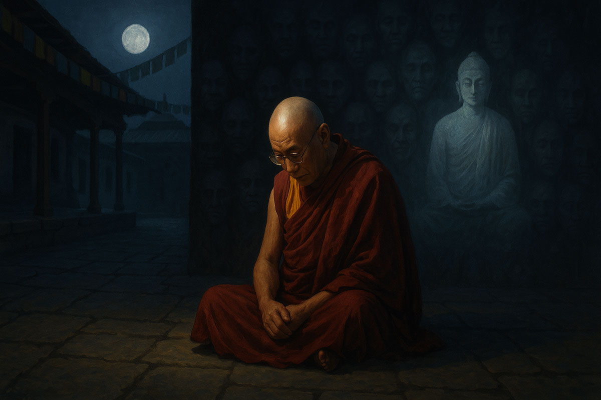 The-Dalai-Lama-sitting-alone-in-a-monastery-courtyard