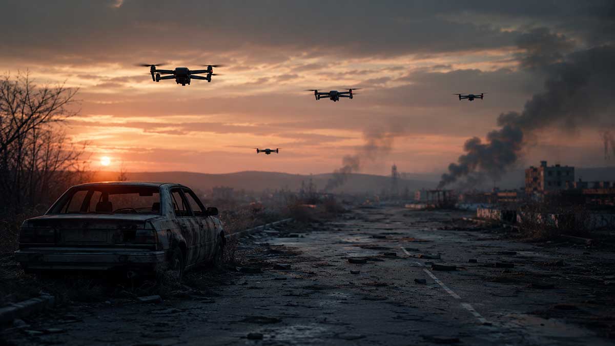 Ruined-road-under-a-fiery-sunset