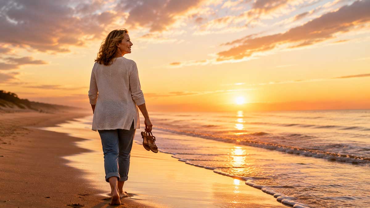 Serene-beach-walk-at-sunset