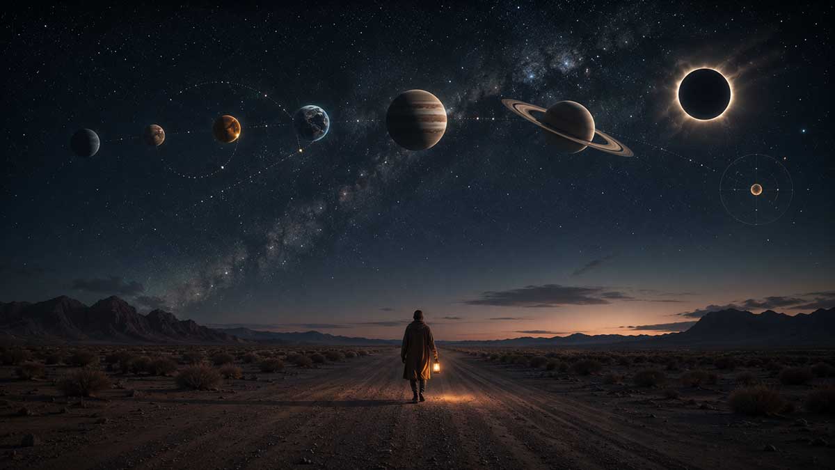 Walker in the starry desert night Walker in the starry desert night