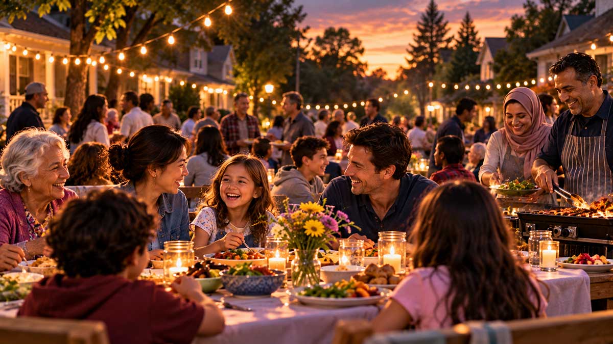 Sunset-Neighborhood-Feast-Under-String-Lights
