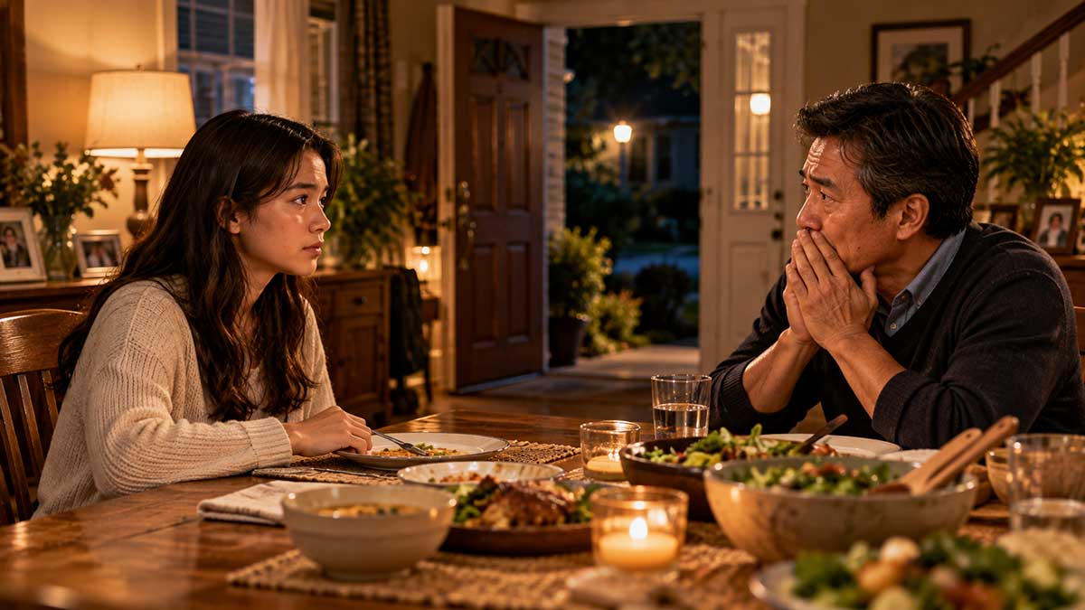 Tense-Family-Dinner-by-Open-Door